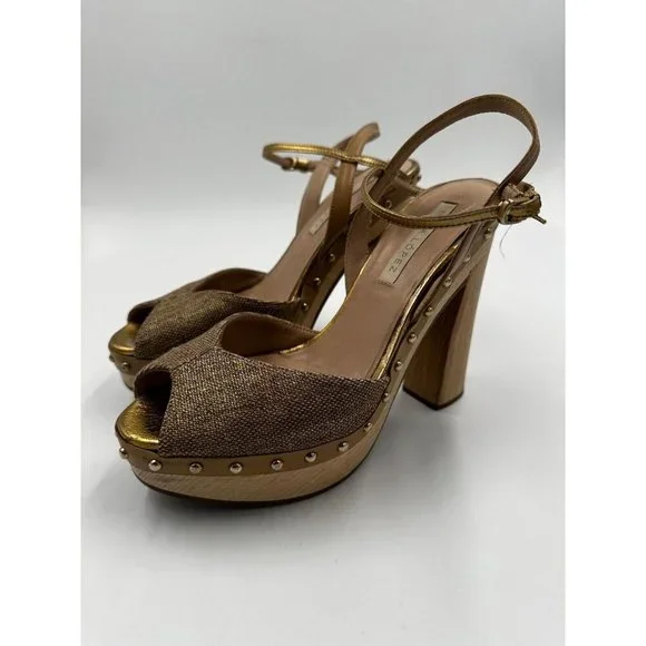 Pura Lopez Size 36 Studded Heeled Sandals Pumps Platform Wooden Chunky Heel Shoe - Picture 5 of 8